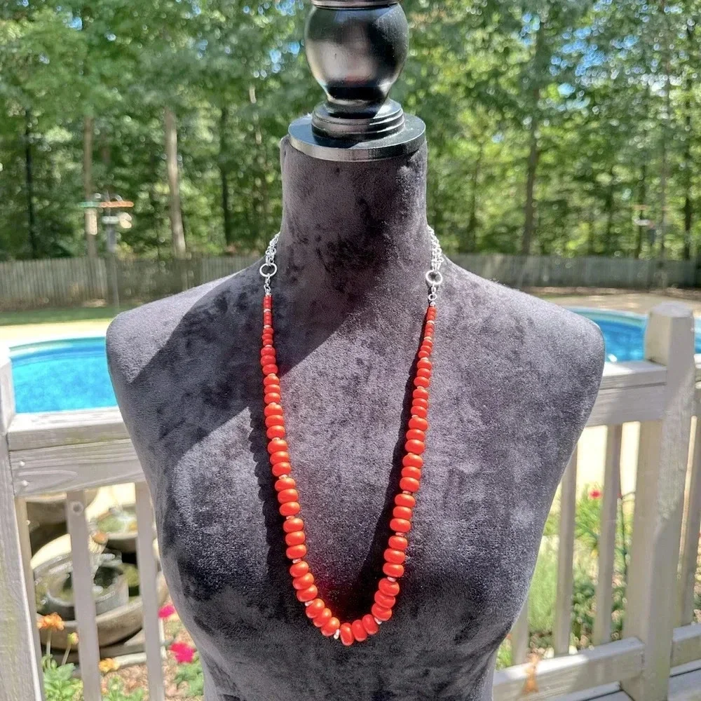 Multiple Looks 3 Strand Orange & Silver Long Statement Necklace Premier Designs - Picture 10 of 16